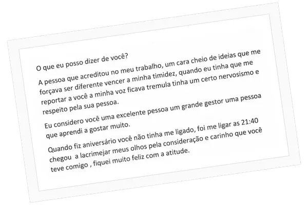 Excerto de carta recebida, com identidade preservada