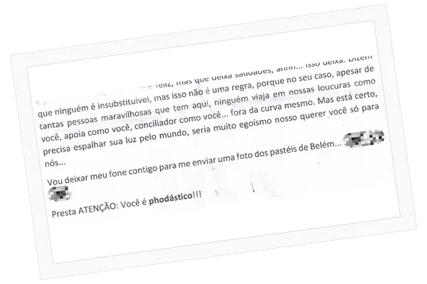 Excerto de carta recebida, com identidade preservada