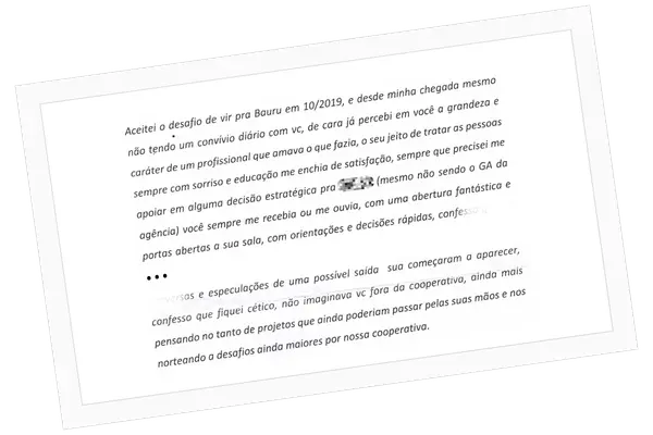 Excerto de carta recebida, com identidade preservada